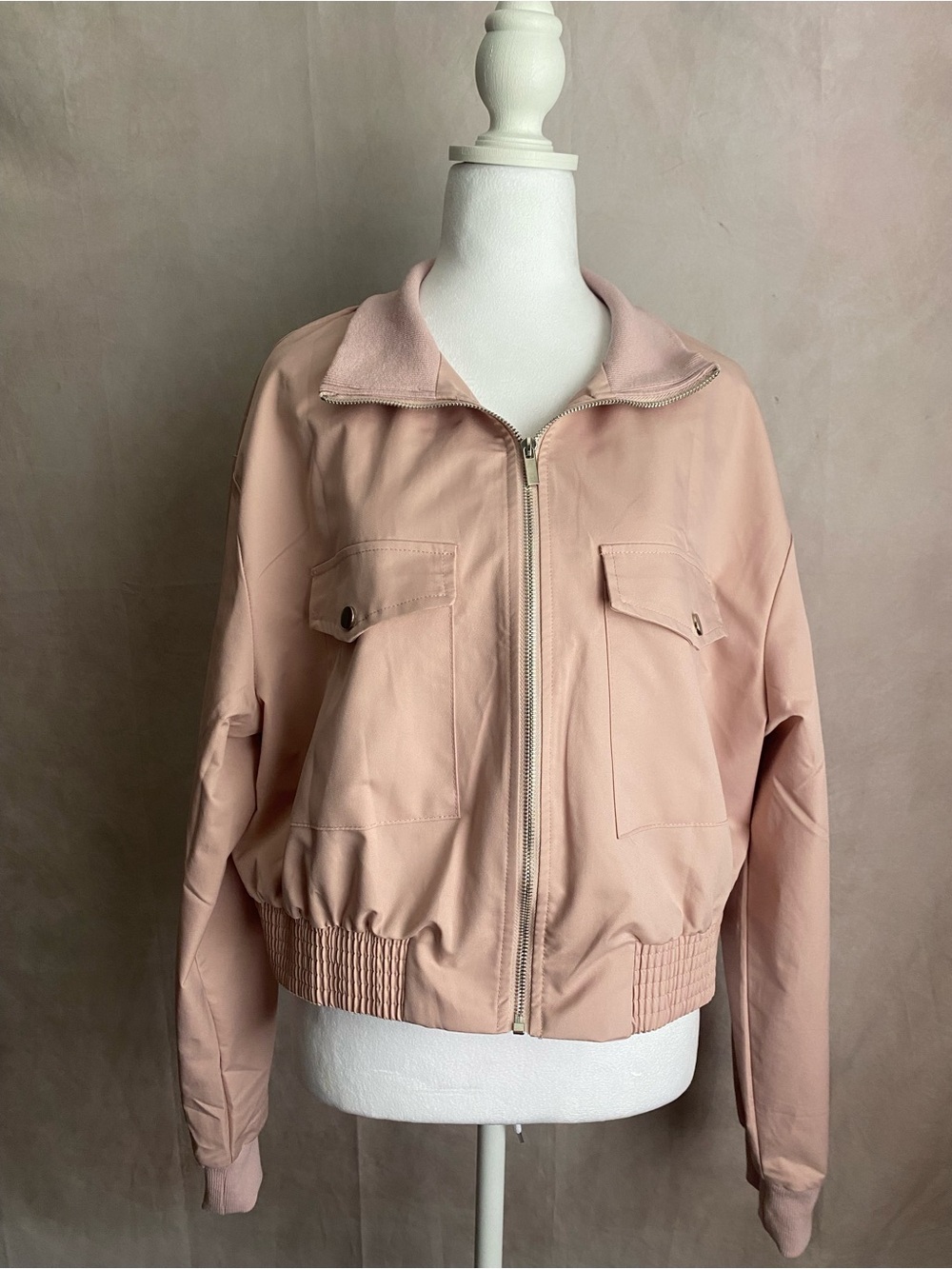 Light Pink Women's Zip-Front Bomber Jacket